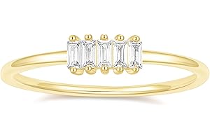 TIGRADE 1.5mm Eternity Ring 14k Gold Plated Stacking Ring Baguette Cubic Zirconia Petite Wedding Band for Women Size 3-12