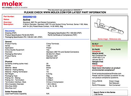 Molex 9-Circuit .093 Pin Connector Lot – 2 Matched Sets, 14-20 AWG, 18 Male + 18 Female Pins, USA Made