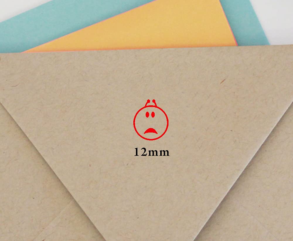 SAD FACE Self Inking Mini Rubber Stamp Colop Round Decorative Teachers Stamps 12mm