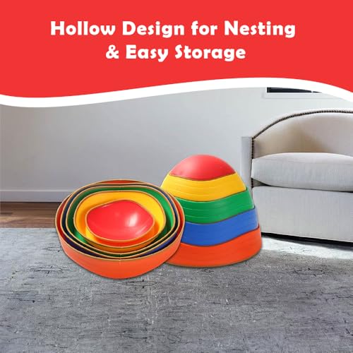 Abley Kids Balance Stepping Stones Set | Non-Slip Sensory River Stones for Gross Motor Skill Training | Montessori Obstacle Course Toys for Indoor & Outdoor Active Play