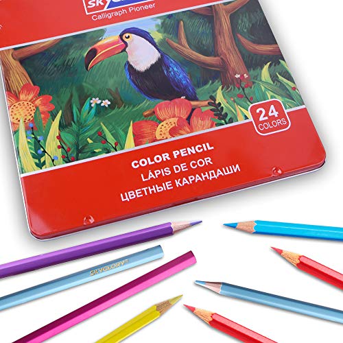 Colored Pencils with Soft Core for Adult Coloring Books Artist Drawing Sketching Crafting Shading,Vibrant Colors with Metal Box 24 Colors