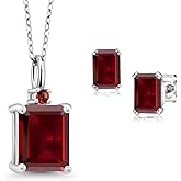 Gem Stone King 11.75 Cttw Red Garnet Pendant and Earrings Jewelry Set For Women | 925 Sterling Silver | Gemstone January Birthstone | Emerald Cut 10X8MM and 6X4MM | With 18 Inch Chain