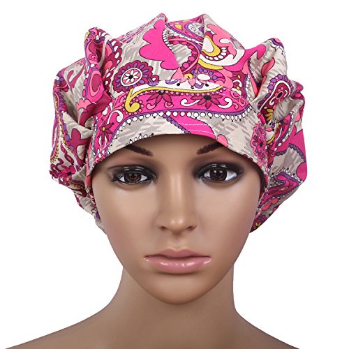 JoyRing Adjustable Surgical Scrub Cap Medical Doctor Bouffant Hats with Sweatband and Free Cotton Mask (Set G)