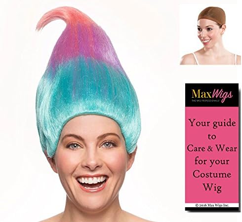 Trolls Poppy Color Pink - Enigma Wigs Bright Colorful Trollz Dolls Bundle with Wig Cap, MaxWigs Costume Wig Care Guide