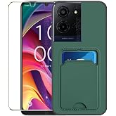 Covthch for TCL K33 / TCL K32 Case with Screen Protector Card Holder -Green | Silicone Slim Wallet Cover with Card Holder Shock Absorption Rubber Case Compatible with TCL K33 5G T513SP / TCL K32 5G T513W