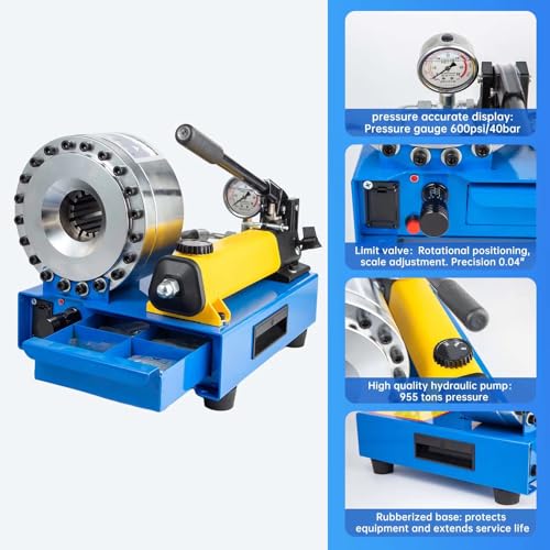 Hydraulic Hose Crimper for Crimping 1/4 in -1 in R1 and R2 Hydraulic Hose with 8 Sets Dies