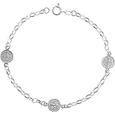 Sterling Silver St Benedict Bracelet for Women 8mm Medals Italy 7-7.5 inch