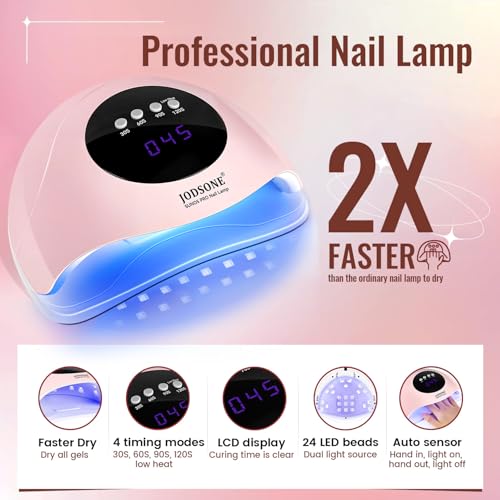 JODSONE Gel Nail Polish Kit with U V Light 32 Colors Gel Polish Nail + 4 Functional Adhesive Bottles Kit Soak off Manicure Tools Gifts for Women