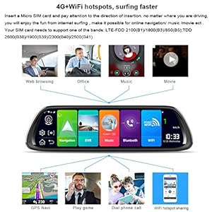 SZKJ D30 Specchietto retrovisore universale per auto, con dash cam retro, navigatore GPS, musica via Bluetooth, WiFi, Android 8.1, lenti doppie FHD 1080p - immagine 7