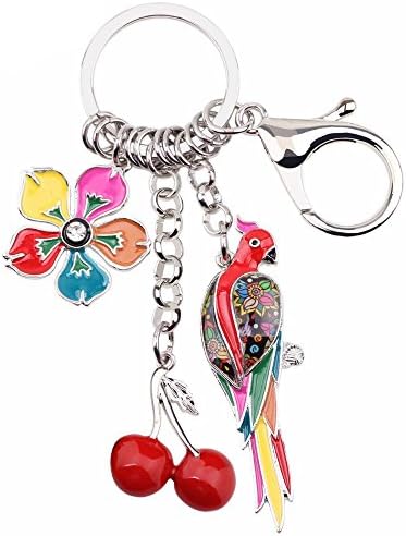 Bird Parrot Cherry Flower Key Chain Key Ring Gift Women Girl Bag HandBag Pendant Charm Fashion (MultiColor)