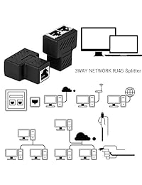 HUACAM 1 a 2   Adaptador de enchufe Ethernet RJ45 con 2 puertos hembra duales, cat. 5, cat. 6, cat. 7 (interferencia antimalina)