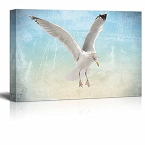 Canvas Wall Art - A Flying Seagull on Abstract Seascape Background - Gallery Wrap Modern Home Art | Ready to Hang - 12x18 inches