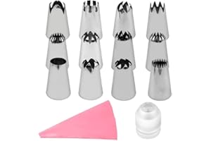 14Piping Bags and Tips Set, Reusable Cake Decorating Supplies with 12 Piping Tips, 1 Reusable Pastry Bag and 1 Coupler, Cake 
