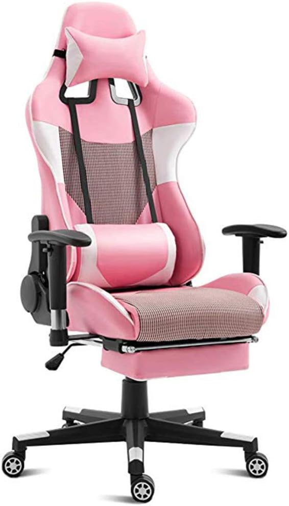 Gaming Chair Racing Style High Back Ergonomic Office Chair Swivel Computer Desk Chair Height Adjustable Task Chair Reclining with Lumbar Support, Headrest and Footrest (Pink)
