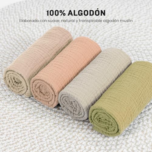 IKWOLETI Baby Cotton Muslins 60 x 60 – Pack of 6 Baby Cotton Muslins, Soft, Absorbent and Friendly, Newborns, Ideal for Cleaning and Covering (Grey Pink)