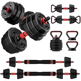 Adjustable dumbbell set,20/30/45/70/90lbs Free Weights Dumbbells Set 5in1 | Multi-Function Dumbbells Set Used as Barbell &amp; Kettlebell,Push up Stand,Weight Plate Fitness for Home Gym Suitable Men/Women