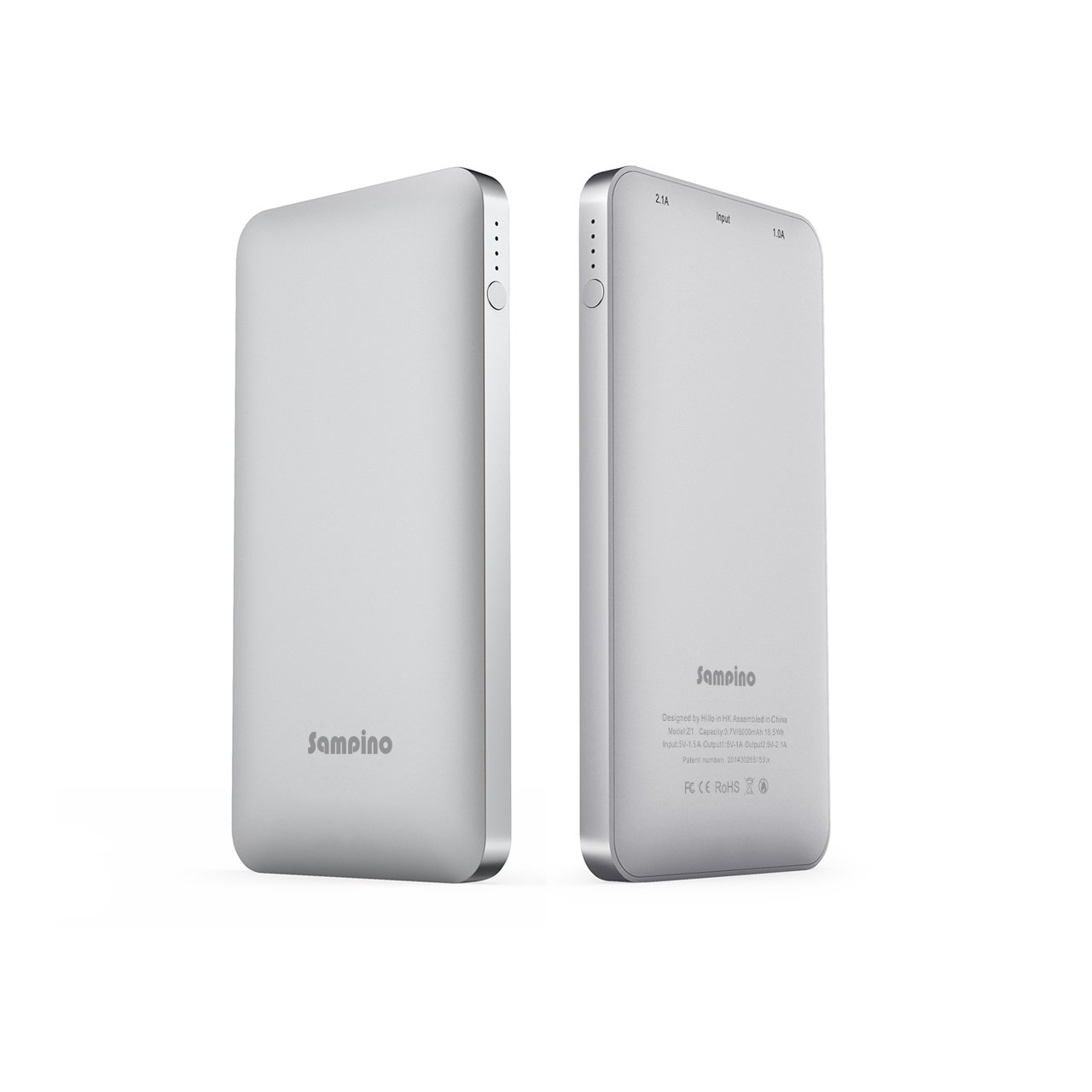 Sampino 5000 mAh Phone Charger for iPhone or Pokeman Go,1.0/2.1A Output External Battery Power Bank Dual USB Ports for iPhone Samsung Blackberry Microsoft HTC Portble DVD (Silver)