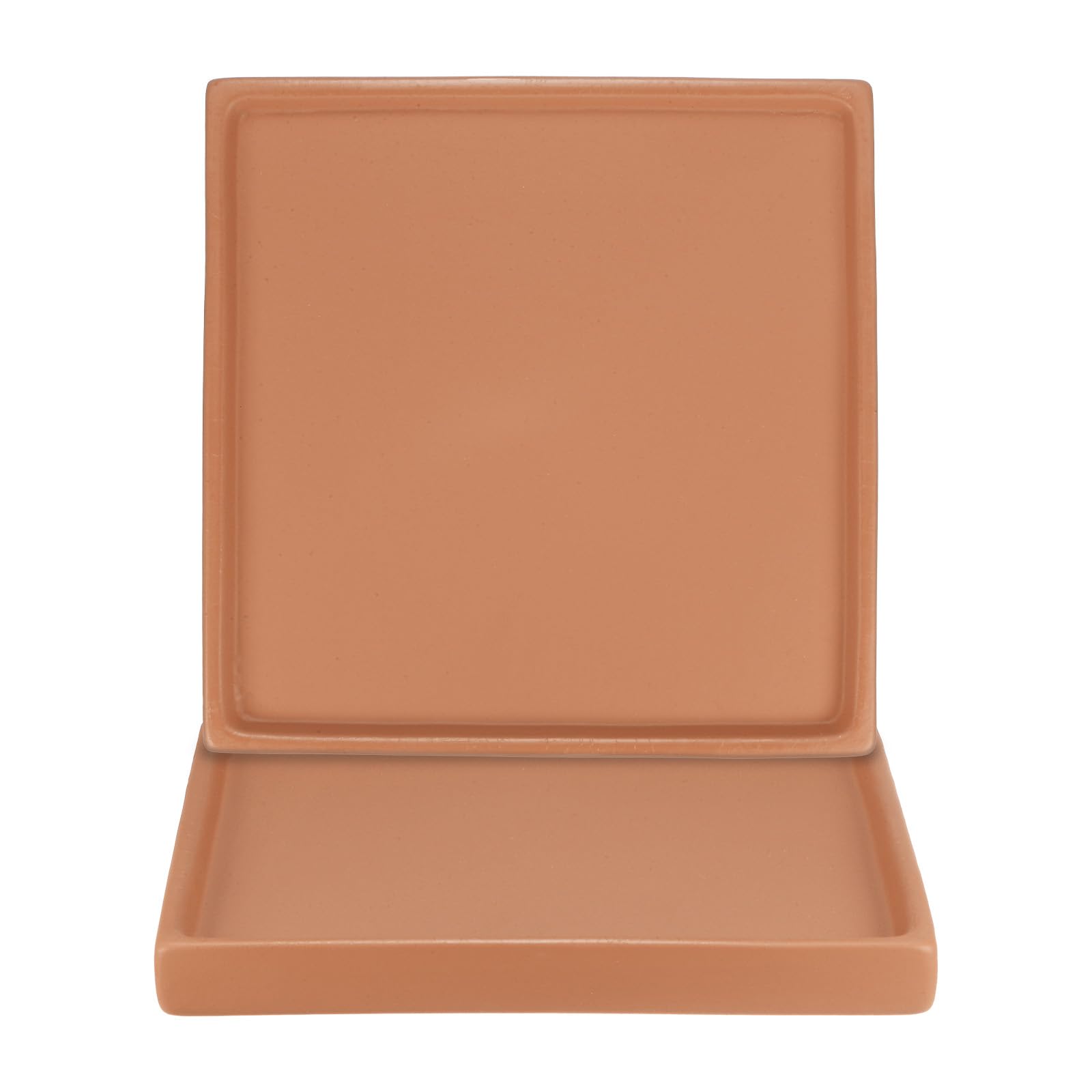 M METERXITY 2-Pack Ceramic Plant Saucer, 6.3 Inch Plant Water Catcher Tray, Plant Pot Saucers for Indoor/Outdoor Plants/Flower Drainage Drip Water Tray [Square Dark Orange]