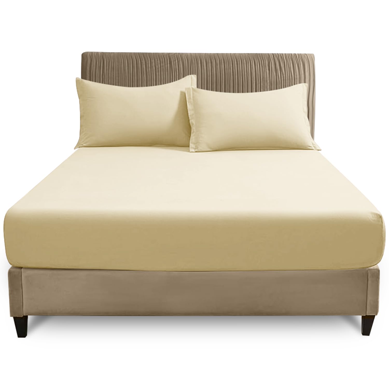 GC GAVENO CAVAILIA Super King Fitted Sheet (180x200 cm) - Soft Polycotton Fabric - Anti Allergic - Fade Resistant Bed Linen - Elasticated 25cm Deep Plain Bed Bottom Sheet, Cream — image 1