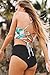 SEASELFIE Women's Two Piece High Neck Bikinis Swimsuits Modest Crop Top Bathing Suits for Teens, Leaves, M