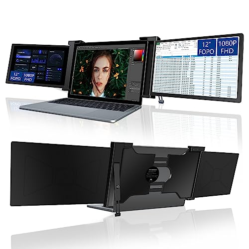 FOPO 12 Triple Laptop Screen Extender Triple Portable Monitor para 13-14.1 Laptop, FHD 1080P IPS Dual Display, con Type-C/HDMI para Windows/MacOS/Switch -S12