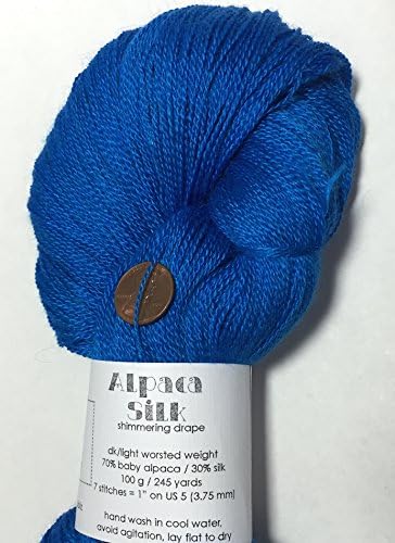 Artisan Yarns Hand Dyed Alpaca Silk Yarn, Solid Brilliant Blue, Lace Weight, 100 Grams, 875 Yards, 70/30 Baby Alpaca/Mulberry Silk