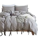 BullStar Natural Duvet Cover Twin Washed Cotton Duvet Cover Set Ultra Soft Breathable Beding Set (Twin, Gray)