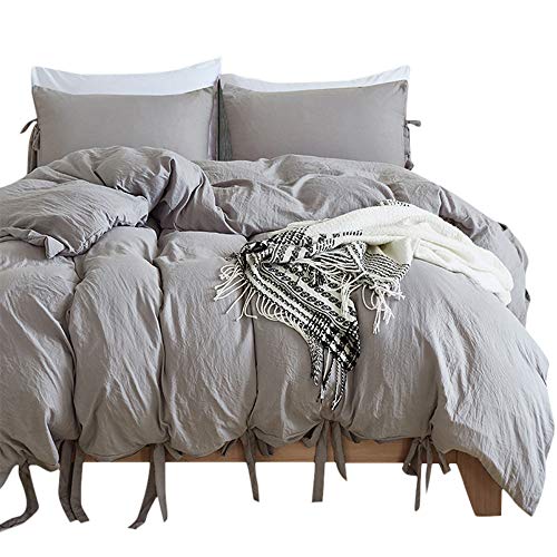 BullStar Natural Duvet Cover Twin Washed Cotton Duvet Cover Set Ultra Soft Breathable Beding Set (Twin, Gray)