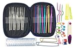 22 pcs Multicolour Aluminium Crochet Hook Needle Set with Case(0.6mm-6.5mm). Smooth Needles for Superior Results & 26 Knitting Accessories to Use with All Patterns & Yarns.