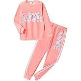 Afsmlys Tween Girl's Letter Print Top + Jogger Pants 2 Piece Outfit Set Kids Clothing, Sizes 6-14 Years