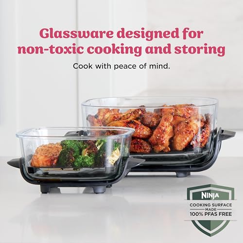 Ninjas | Freidora de aire | Sistema de cocción portátil Crispi 4 en 1 | Recipientes de vidrio de 4 cuartos y 6 tazas, platos para verduras y tapas de almacenamiento incluidos | Apto para microondas, congelador y lavavajillas | Cereza triturada | FN101DR Ninjas | Freidora de aire | Sistema de cocción portátil Crispi 4 en 1 | Recipientes de vidrio de 4 cuartos y 6 tazas, platos para verduras y tapas de almacenamiento incluidos | Apto para microondas, congelador y lavavajillas | Cereza triturada | FN101DR