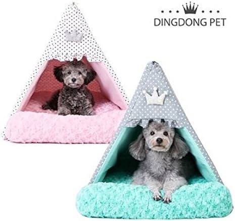DINGDOUNG PET Loverly Pet House Tent Cushion Soft Cosy Relax TIPI House (Dot-Pink White)