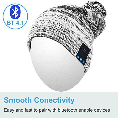 Mydeal Winter Fashion Bluetooth Beanie Hat Pom Pom Knit Music Cap with Removal Speakers & Mic Hands Free Wireless Headphones Headsets Earphone for Running Skiing Skating Hiking,Christmas Gifts - Black - Thumbnail 4