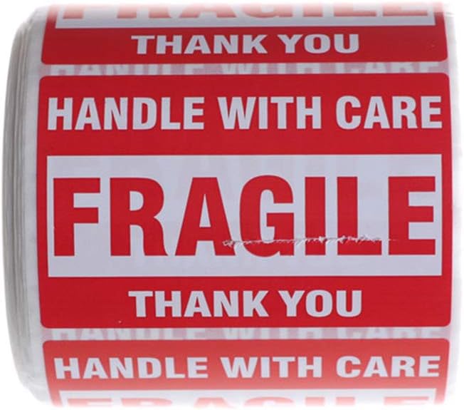 Osun 1 Roll/500 Pcs 2 x 3 Fragile Stickers, Fragile Handle with Care Labels Warning Packing Shipping Mailing Moving Office Self-Adhesive Warning Stickers