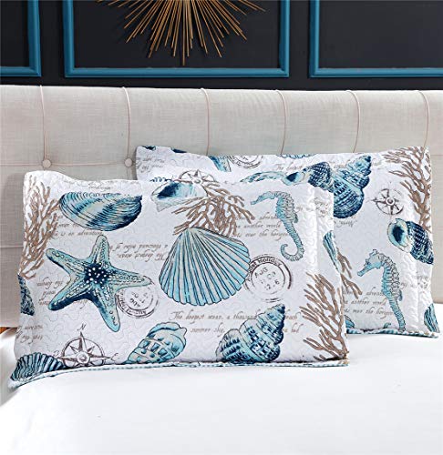 Jarson Summer Beach Bedspreads Set Seashell Conch Coverlet Sets Full/Queen Size,3Pcs Lightweight Coastal Quilts Starfish…