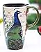 Cypress Home Boxed Ceramic Latte Travel Cup 17oz, Proud Peacocks