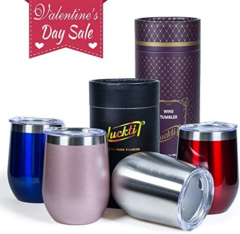 Luckti 12 oz Insulated Stainless Steel Wine Tumbler Cup Double Wall Vacuum Stemless Glass with Lid - Red