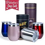 Luckti 12 oz Insulated Stainless Steel Wine Tumbler Cup Double Wall Vacuum Stemless Glass with Lid - Silver