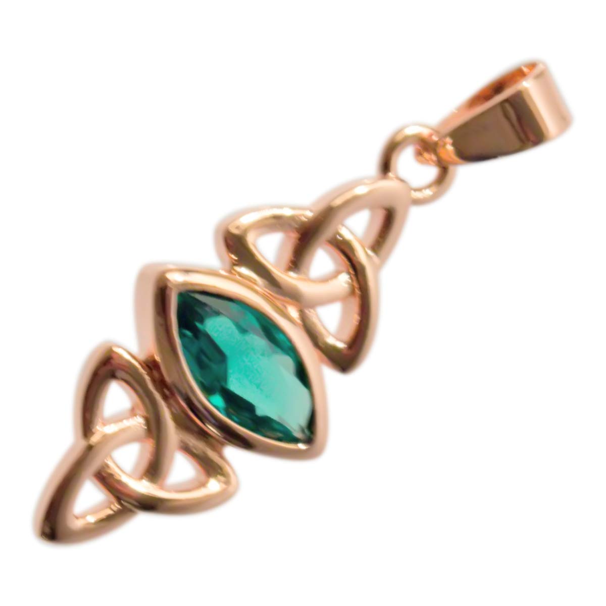 GWG Jewellery 18K Rose Gold Coated Double Celtic Trinity Knot Embracing Navette Cut Emerald Green Stone Pendant Necklace in Gift Box for Women