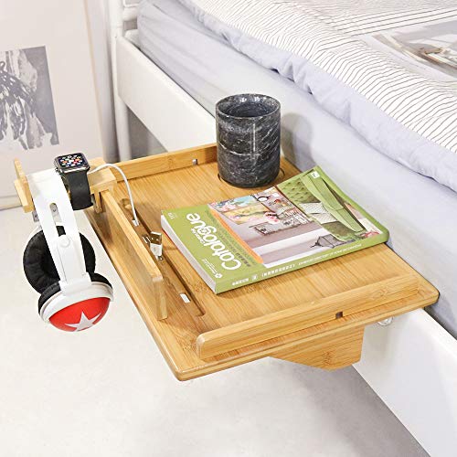 Bedside Table Caddy, Bamboo Nightstand Bed Shelf, Bedside Organizer
