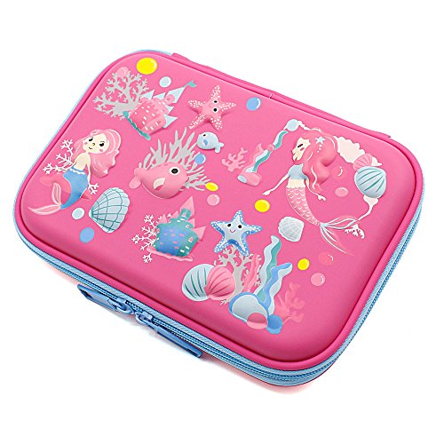 Mermaid Big Capacity Hardtop Pencil Case with Compartment - Cute School Stationery Supply Organizer Box Pen Holder for Kids Girls Toddlers (Hot Pink) - Thumbnail 2
