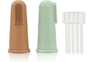 UHFi Baby Toothbrush Finger Toothbrush Oral Cleaner Kit with 5PCS Baby Tongue Cleaner Toddler Silicone Baby Tooth Brush 0-6 Months 6-12 Months(Clay/Mint)