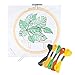 Unime Full Range of Embroidery Starter Kit with Partten, Cross Stitch Kit Including Embroidery Cloth with Color Pattern, Bamboo Embroidery Hoop, Color Threads, and Tools Kit (Monstera)