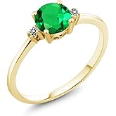 Gem Stone King 10K Yellow Gold Green Nano Emerald and White Diamond Solitaire Engagement Ring For Women (0.80 Cttw, Round 6MM, Gemstone May Birthstone)