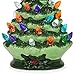 Best Choice Products 9.5in Pre-Lit Hand-Painted Ceramic Tabletop Christmas Tree Holiday Decor w/Multicolored Lights, 3 Star Toppers - Green