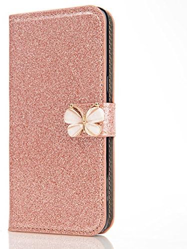 IKALITE 3D Bling Glitter Butterfly Diamond Pattern Wallet Leather Stand Function Flip Kickstand Magnetic Book Wallet with Card Slot Holder Protective Cover for iPhone 6S Plus iPhone 6 Plus