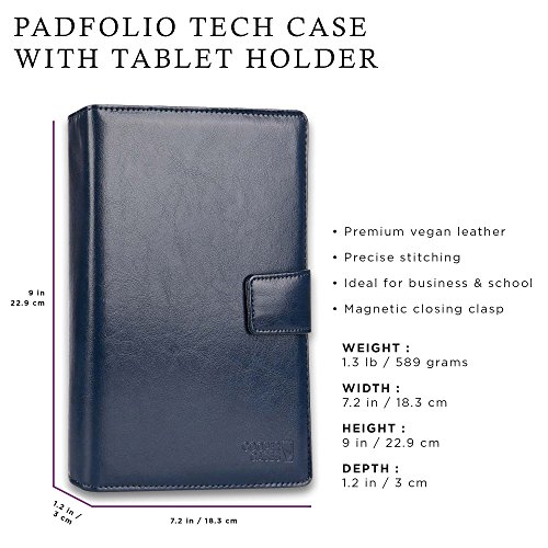 Cooper FOLDERTAB Padfolio Case Compatible with iPad Mini 4 | Business Executive Organizer with Notepad | Vegan Leather, Left Right Handed Binder, Notebook Refill, Pockets | Apple A1538 A1550 (Blue)
