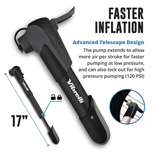 Vibrelli Mini Bike Pump & Glueless Puncture Repair Kit Fits Presta