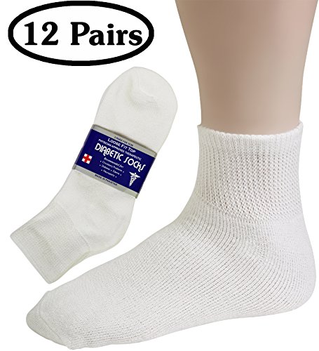 Diabetic Socks For Women By Debra Weitzner Breathable Cotton - Loose Fitting Design, Comfortable, Physician Approved - Non Binding Top - Ankle White - Size 9/11 - Pack of 12 Pairs