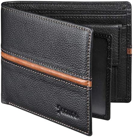 Men's Wallet, Jenuos Genuine Leather RFID Blocking Wallets with Coin Pocket, Gifts for Men – Brown (WT-ZS-BK)